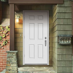 30 in. x 80 in. 6-Panel White Painted Steel Prehung Right-Hand Outswing Front Door w/Brickmould
