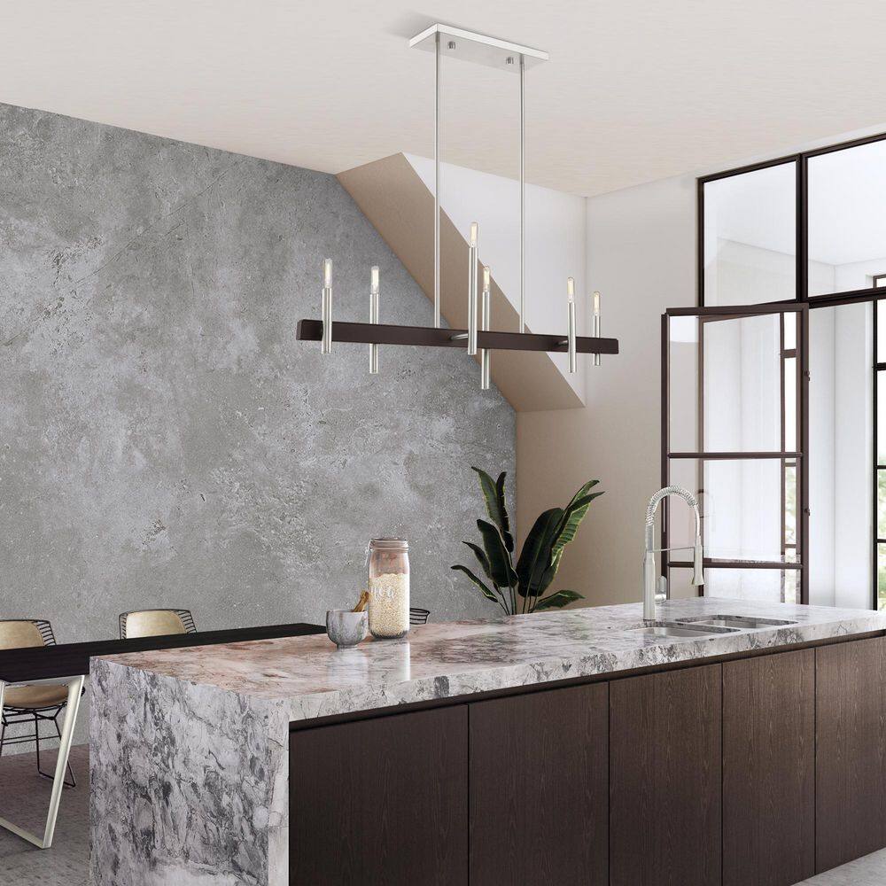 Elegant 6-Light Brushed Nickel & Crystal Chandelier with Bronze Accents