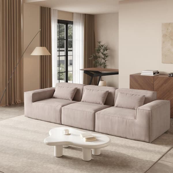 Oversized Deep Seat 118 in. Wide Square Arm Cloud Velvet 3-Seater Modular Sectional Sofa in. Brown, No Assembly Required