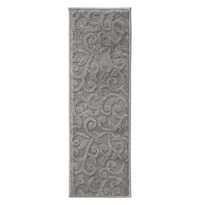 Leaves Collection Gray 9 in. x 28 in. Polypropylene Stair Tread Cover (Set of 13)