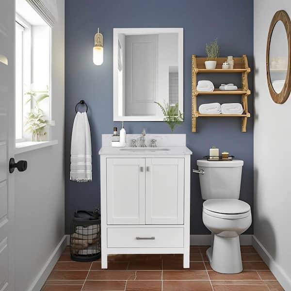 Enliven 30 in. W x 22 in. D x 39.24 in. H Freestanding Bath Vanity in White with White Engineered Stone Top