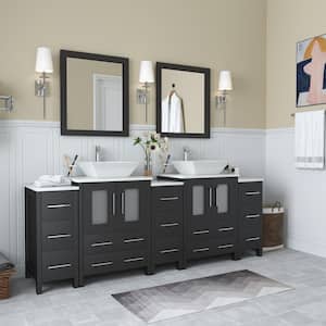 Ravenna 84 in. W Bathroom Vanity in Espresso with Double Basin in White Engineered Marble Top and Mirror