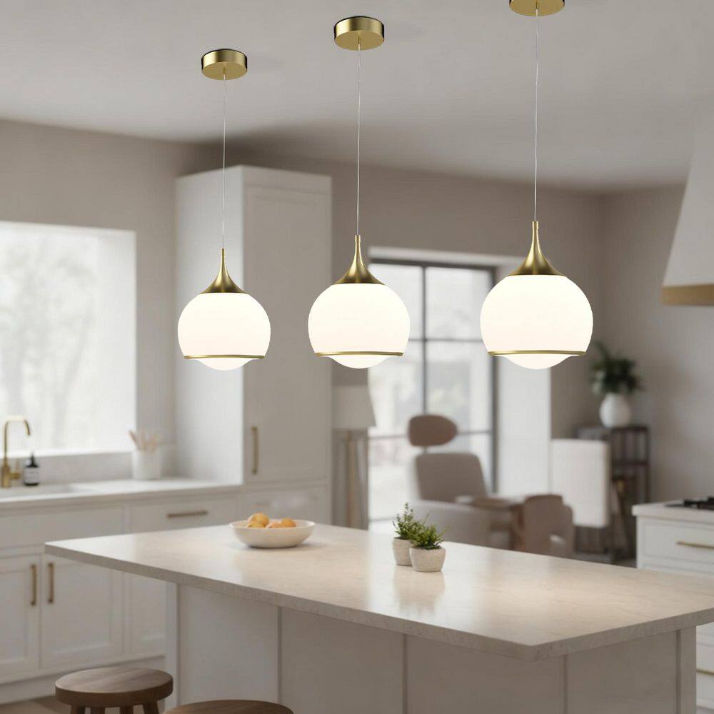 1-Light 14 in. Gold Modern Global Glass Integrated LED Mini Pendant Light 3 CCT for Kitchen Island price history on PriceWatchPro