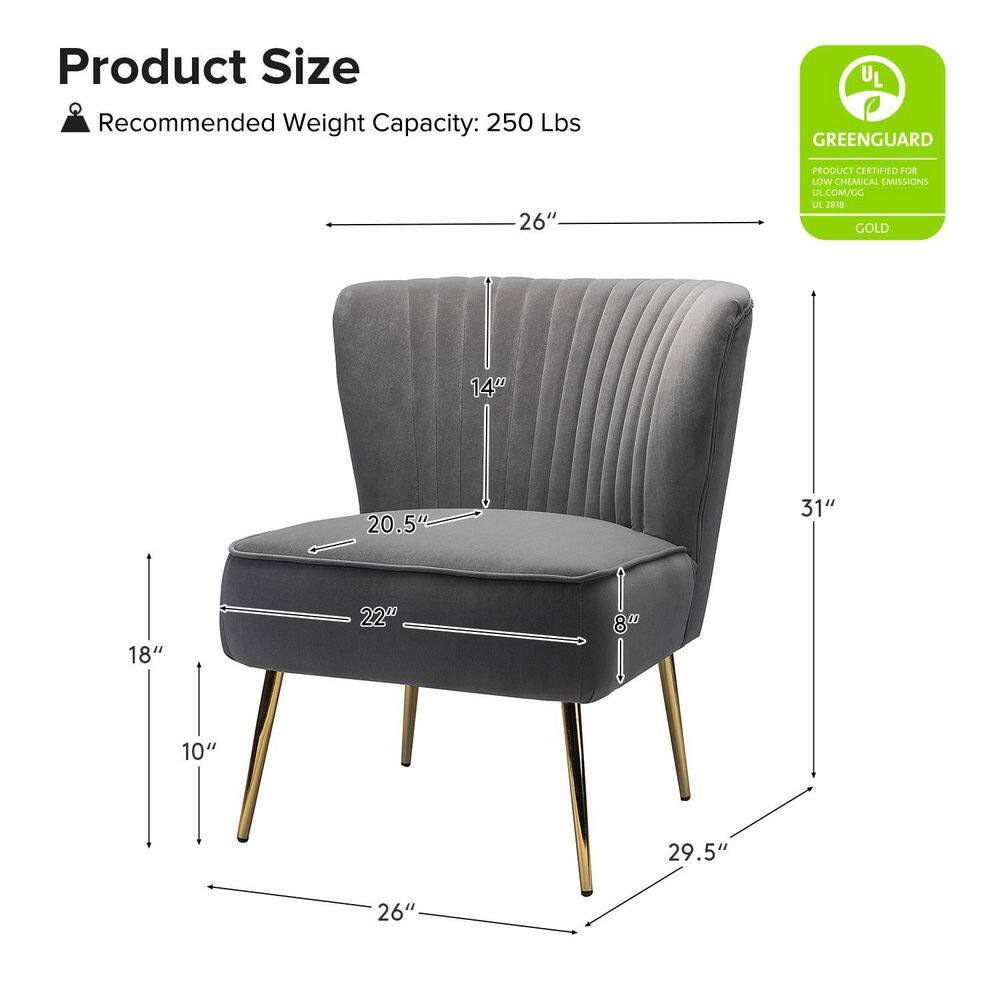 Gray Velvet Slipper Accent Chair with Gold Legs