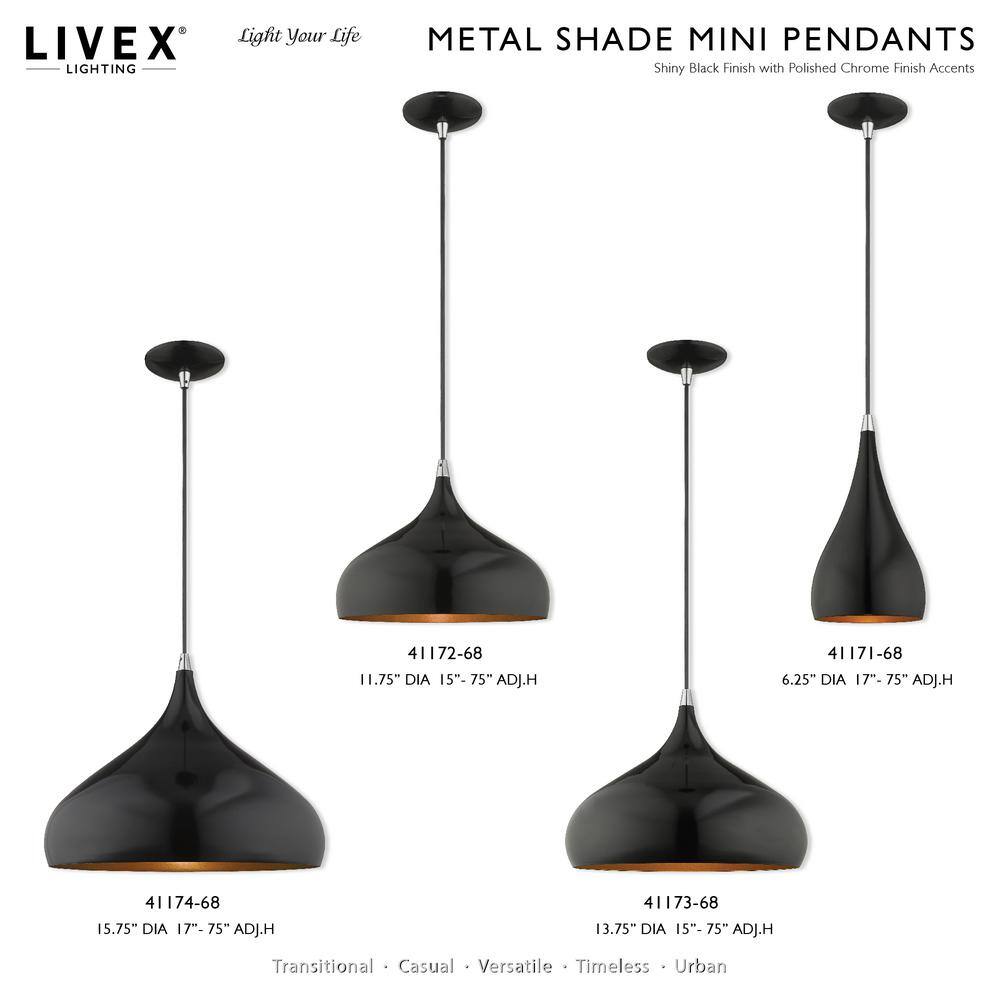 Eclipse Mini Pendant Light in Shiny Black with Gold Accents
