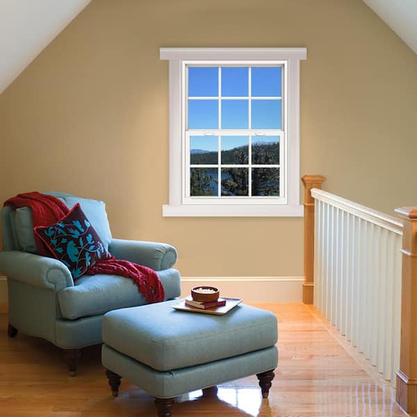 JELD-WEN 36 in. x 42 in. V-4500 Series White Single-Hung Vinyl Window with 6-Lite Colonial Grids/Grilles