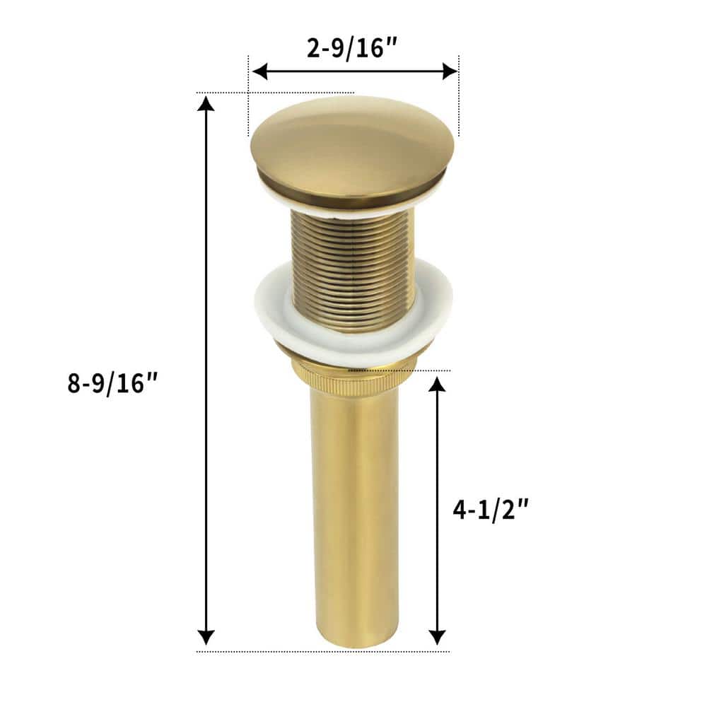 Brass Gold Push Button Bathroom Sink Drain Without Overflow