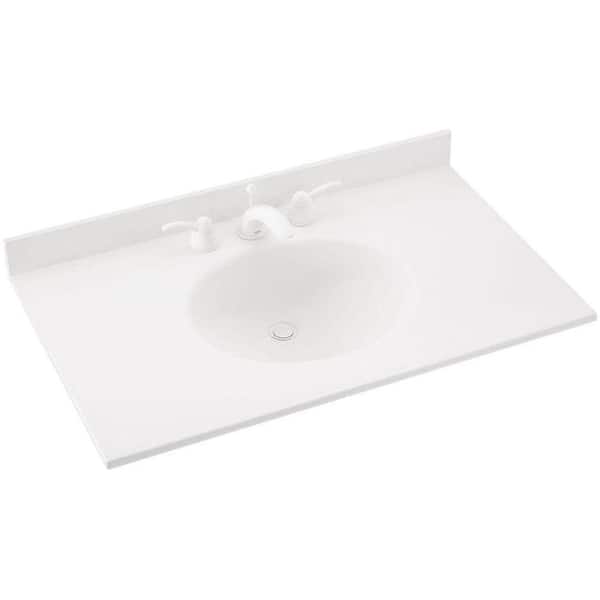 Swan Ellipse 61 in. x 22 in. Solid Surface White Round Single Sink Vanity Top in White