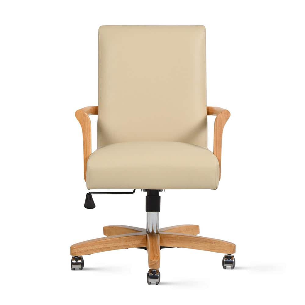 Dumont Cream Beige Leather and Natural Wood High Back Executive Office Chair