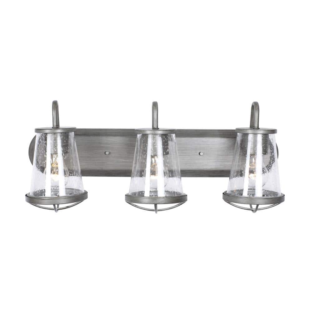Weathered Iron 24" Bath Bar with Clear Seedy Glass Shades