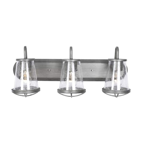 Designers Fountain Darby 24 in. 3-Light Weathered Iron Industrial Wall Sconce with Clear Glass Shades