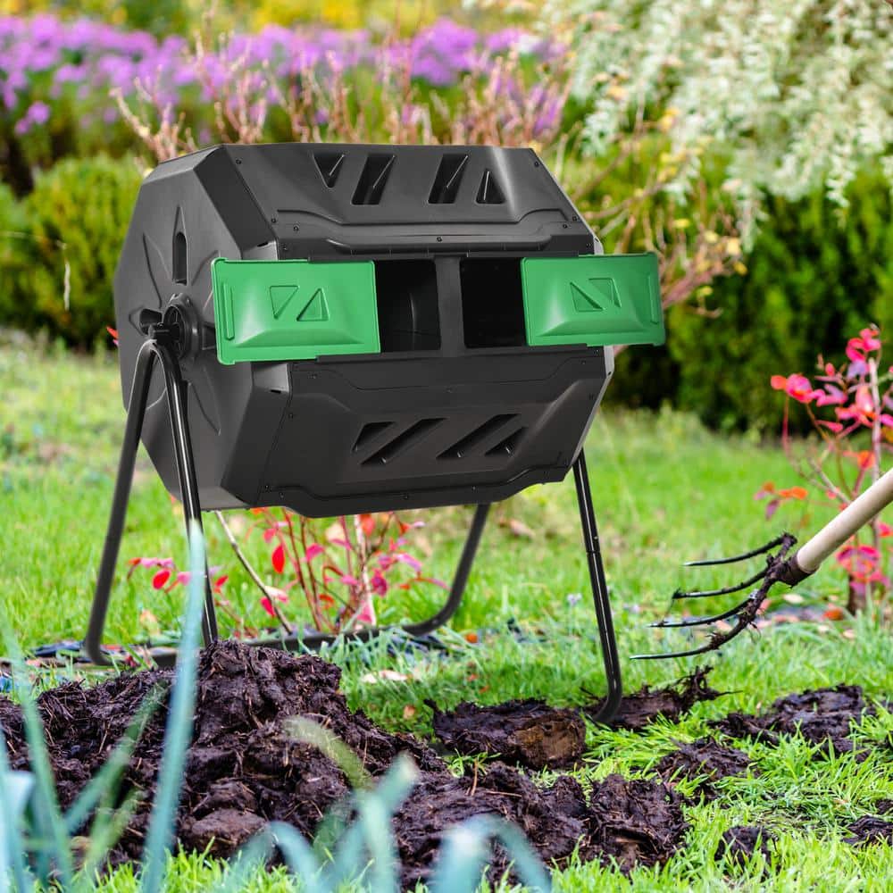 Green and Black Dual Chamber 360° Rotating Compost Bin