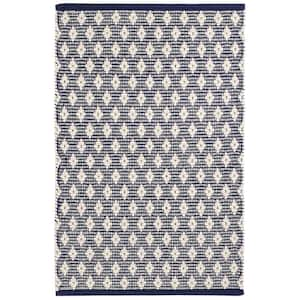 Diamond Chenille Blue Handwoven Cotton Rug