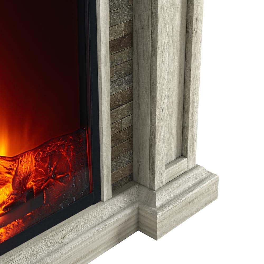 48'' Light Gray Freestanding Electric Fireplace with Realistic Flame