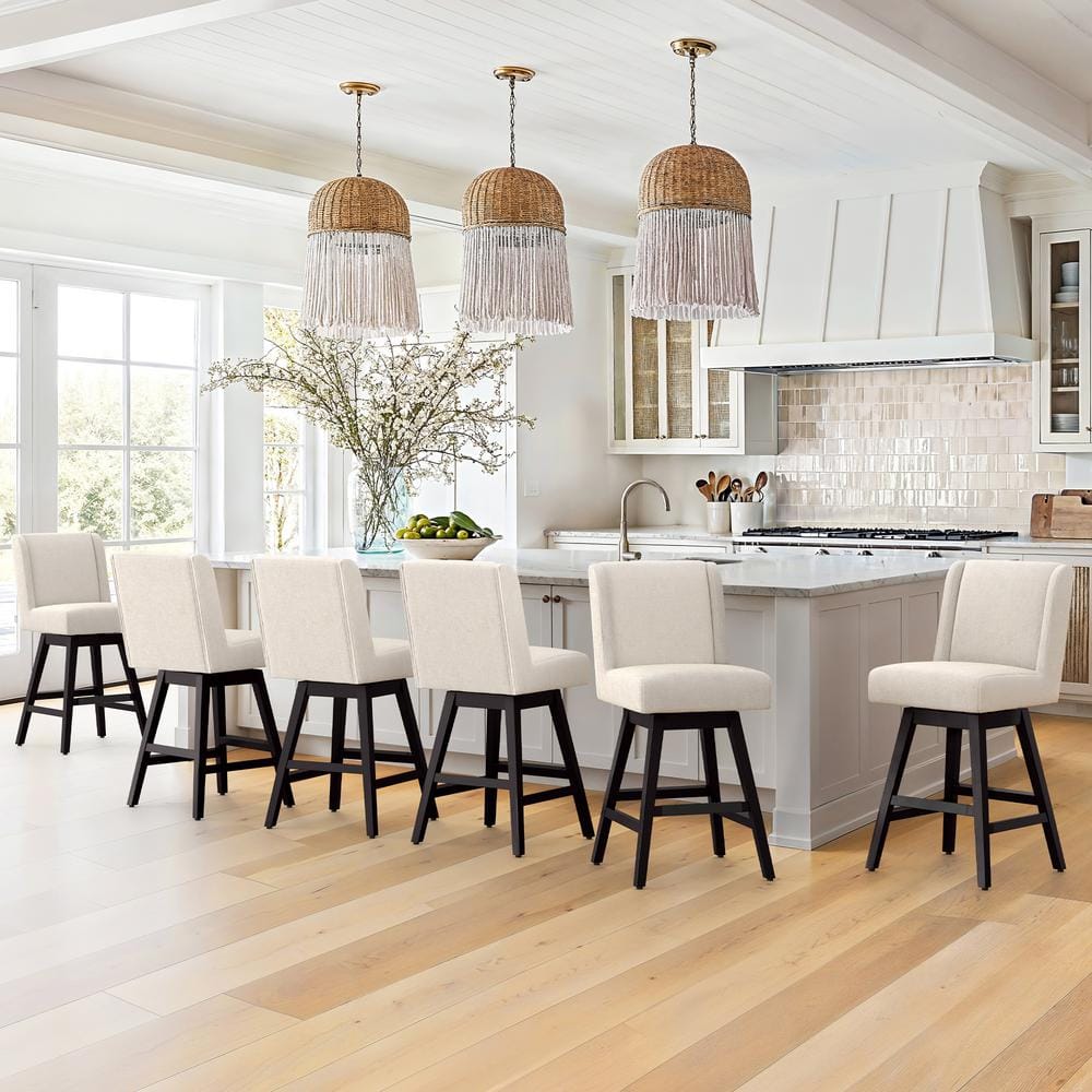 Joyce 26 in.Linen Fabric Upholstered Swivel Bar Stool with Solid Wood Leg High Bcak Counter Bar Stool Set of 6 price history on PriceWatchPro
