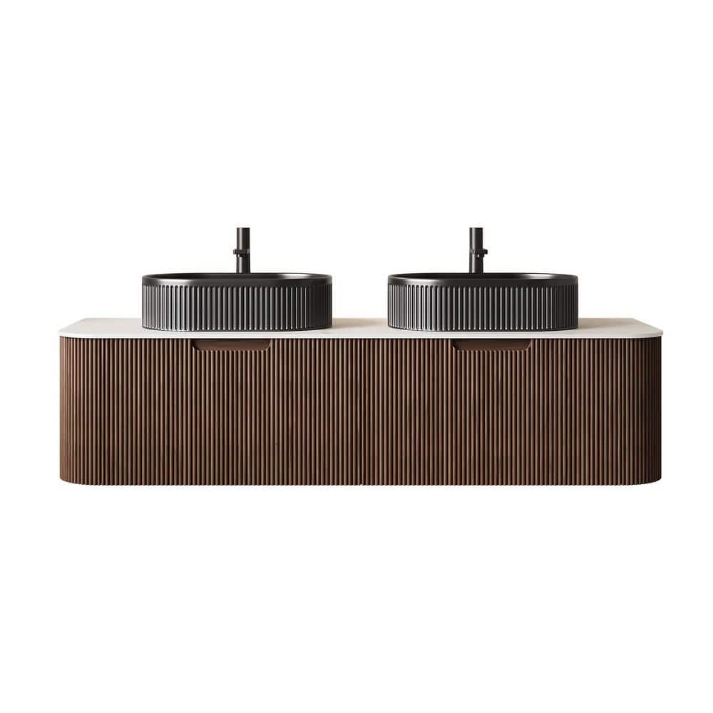 60 in. Wall-Mounted Dark Walnut Bath Vanity with Carrara White Sintered Stone Top Pre-Assembled price history on PriceWatchPro