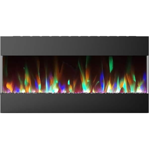 42 in. Wall Mounted Electric Fireplace with Crystal and LED Color Changing Display in Black
