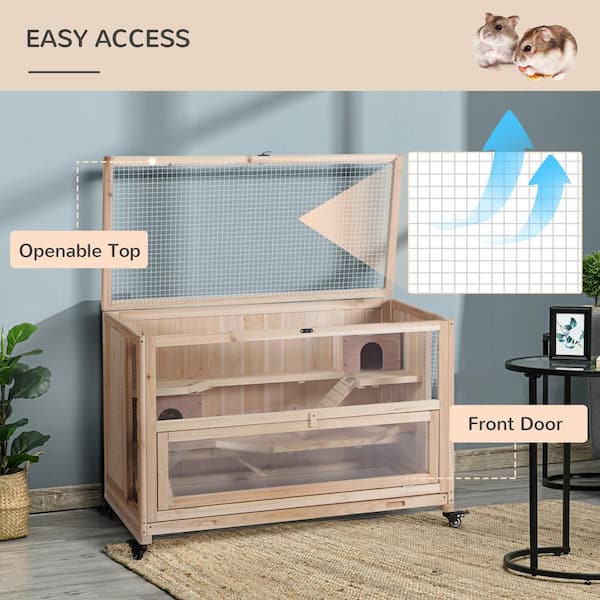 PawHut Extra Large Wooden Hamster Cage and Habitat Playground with 2 Huts,  Syrian & Dwarf Hamster Small Animal Cage, Natural D51-319ND - The Home Depot