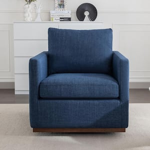 Blue Linen Upholstered 360° Swivel Accent Chair with Straight Arms, Fiber-Filled Back Cushion