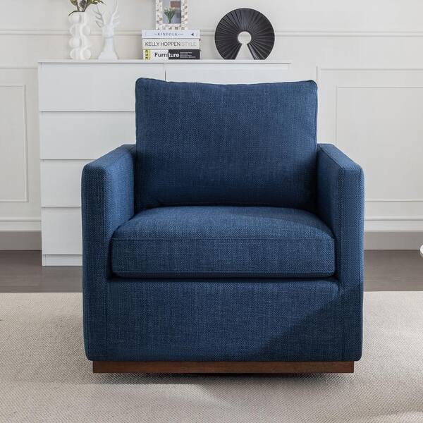 Harper & Bright Designs Blue Linen Upholstered 360° Swivel Accent Chair with Straight Arms, Fiber-Filled Back Cushion