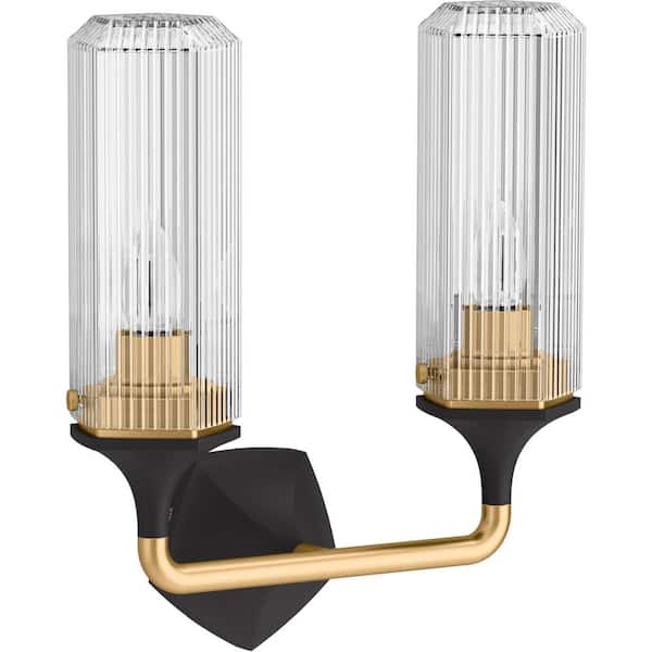 Occasion 2-Light Black with Brass Trim Wall Sconce