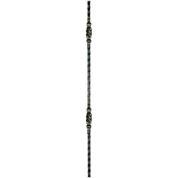 arteferro 44 in. x 9/16 in. Hammered with Dual Forged Design Classic Black Powder Coated Wrought Iron Stair Baluster