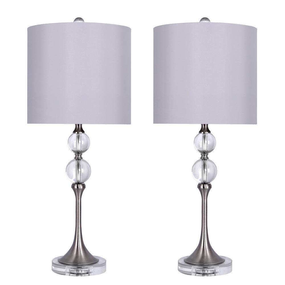 GRANDVIEW GALLERY 27 In Brushed Nickel Genuine Crystal Table Lamps   Brushed Nickel W Light Grey Shade Grandview Gallery Table Lamps Ct90779e 64 1000 