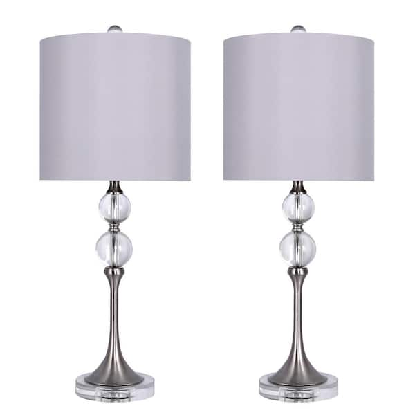 GRANDVIEW GALLERY 27 In Brushed Nickel Genuine Crystal Table Lamps   Brushed Nickel W Light Grey Shade Grandview Gallery Table Lamps Ct90779e 64 600 