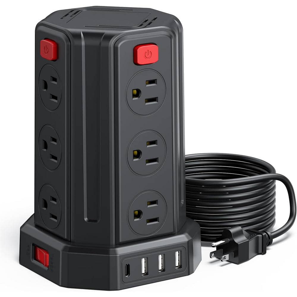12-Outlet Power Strip Surge Protector with 10 ft. Extension Cord, 4 USB Port in Black price history on PriceWatchPro