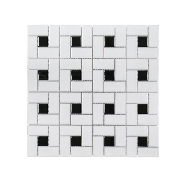 Jeffrey Court Windmill Black 11.625 in. x 11.625 in. Geometric Glossy Porcelain Wall and Floor Mosaic Tile