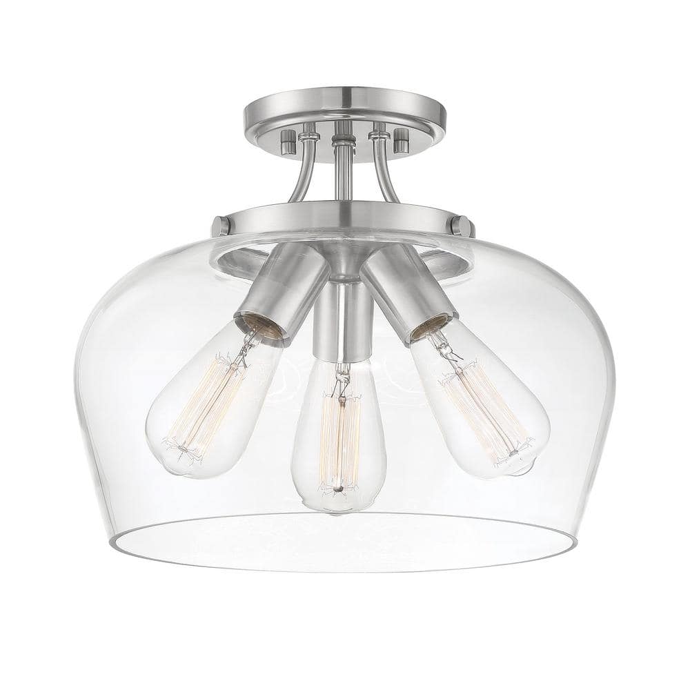 Octave 13 in. W x 11 in. H 3-Light Satin Nickel Semi-Flush Mount Ceiling Light with Clear Glass Shade price history on PriceWatchPro