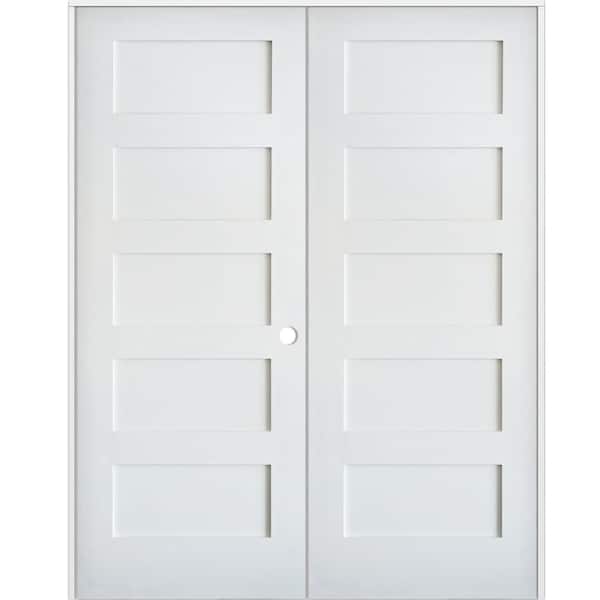 Krosswood Doors 48 in. x 80 in. Craftsman Primed Left-Handed Wood MDF Solid Core Double Prehung Interior Door