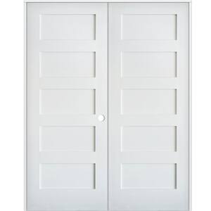 56 in. x 96 in. Craftsman Shaker 5-Panel Left Handed MDF Solid Hybrid Core Double Prehung Interior French Door