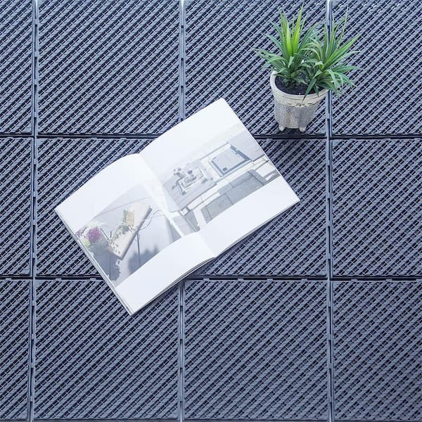 1 in. x 1 in. Square Plastic Deck Tile in Gray, Waterproof, All Weather Use (9 Per Case)
