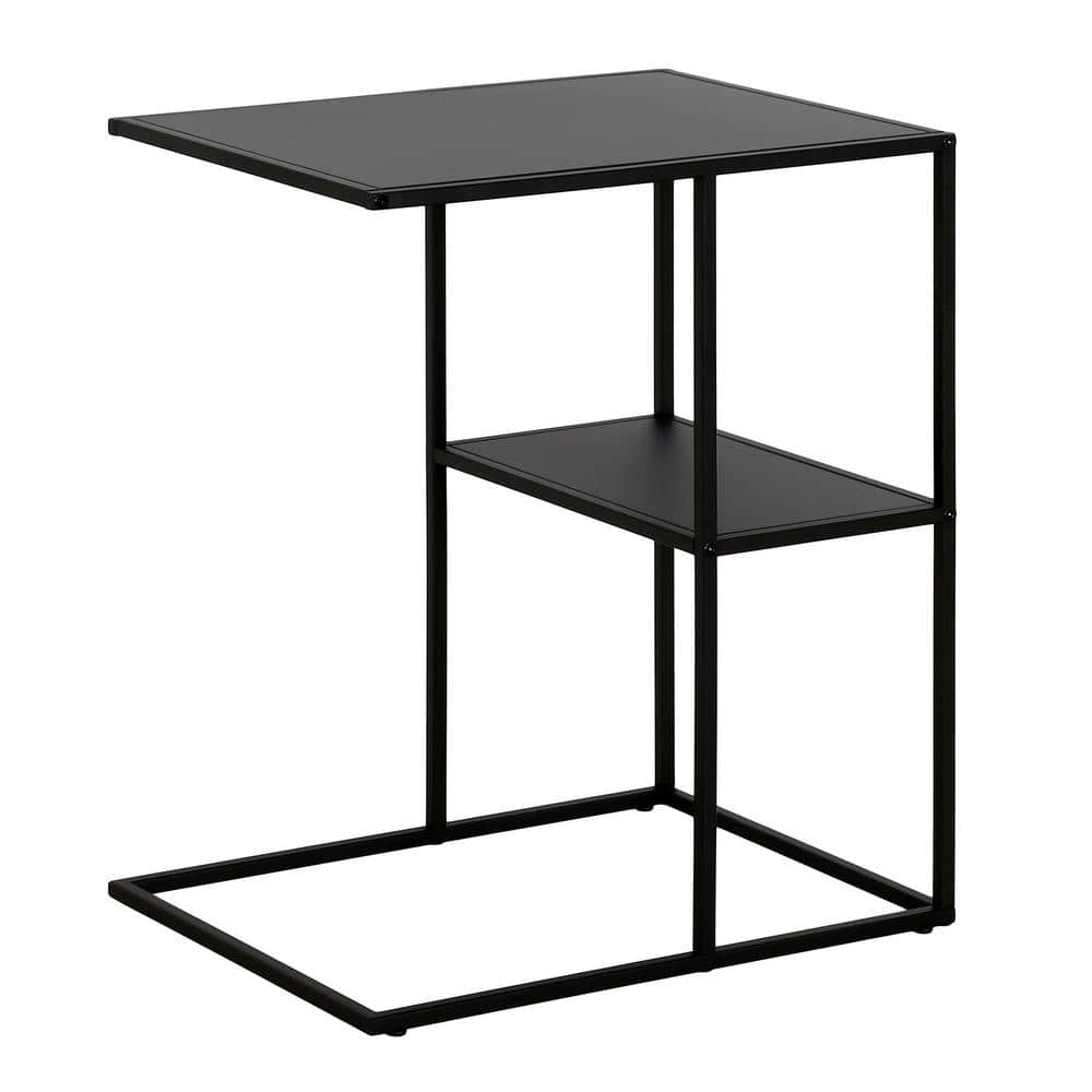 Modern Gunmetal Gray Metal C-Shaped Side Table with Staggered Shelves