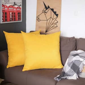 Honey Decorative Throw Pillow Cover Solid Color 26 in. x 26 in. Yellow Square Euro Pillowcase Set of 2