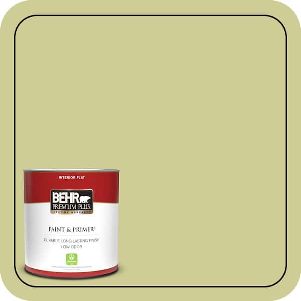 BEHR PREMIUM PLUS 1 qt. #400D-4 Corn Husk Green Flat Low Odor Interior Paint & Primer