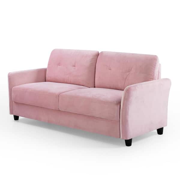 Talje ubehag Medicinsk malpractice Zinus Ricardo 78 in. Round Arm Velvet Upholstered Straight 3-Seat Sofa Couch  Pink USSRDF-3BV - The Home Depot