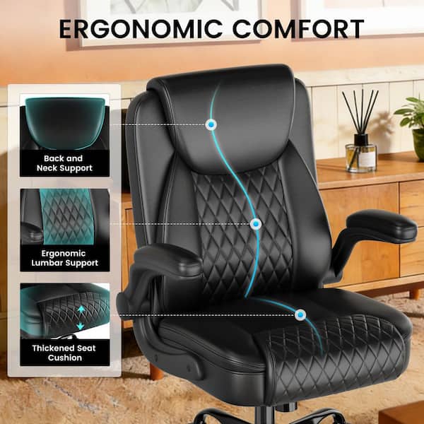 Computer Desks Faux Leather Ergonomic Office Chair Executive Chair with Flip up Arms Gaming Chairs,Black