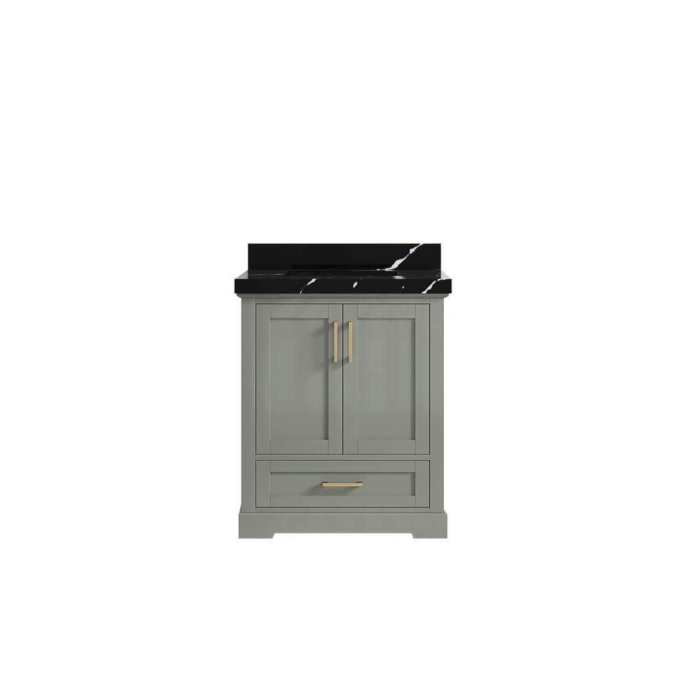 Boston 30 in. W x 22 in. D x 36 in. H Single Sink Bath Vanity Center in Evergreen with 2 in. Calacatta Black Top price history on PriceWatchPro