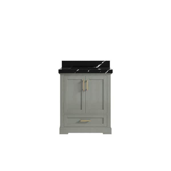 Willow Collections Boston 30 in. W x 22 in. D x 36 in. H Single Sink Bath Vanity Center in Evergreen with 2 in. Calacatta Black Top