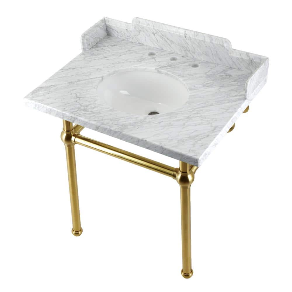 Kingston Brass Fauceture 30 in. Marble Console Sink Set with Brass Legs ...