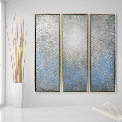 60 in. x 20 in. "Silver Ice" Textured Metallic Hand Painted by Martin Edwards Wall Art (Set of 3)