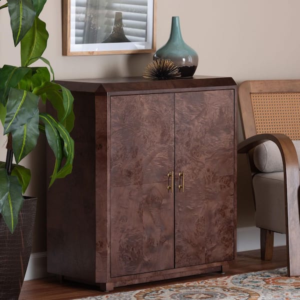 Valora Dark Walnut Real Burl Wood 33.9 in. H Storage Cabinet