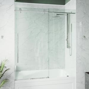 Elan E-Class 56 to 60 in. W x 66 in. H Sliding Frameless Tub Door in Chrome with Clear Glass
