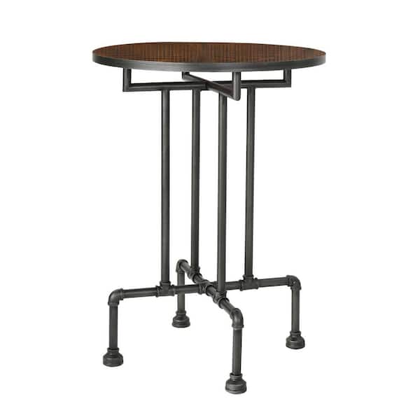 Noble House Dark Brown Round Wood and Metal Bar Table