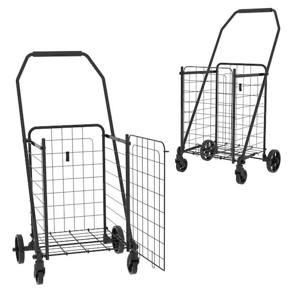 4-Wheel Metal Foldable Shopping Cart with Open Door, Grocery Cart on Wheels