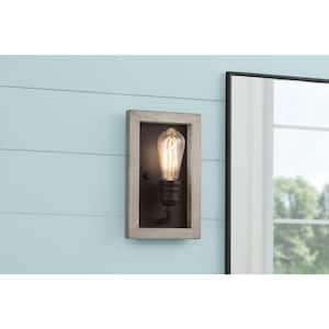 Palermo Grove 5-1/4 in. Black  with Rustic Bleached Oak Accents Coastal Indoor Wall Sconce for Dining and Bath