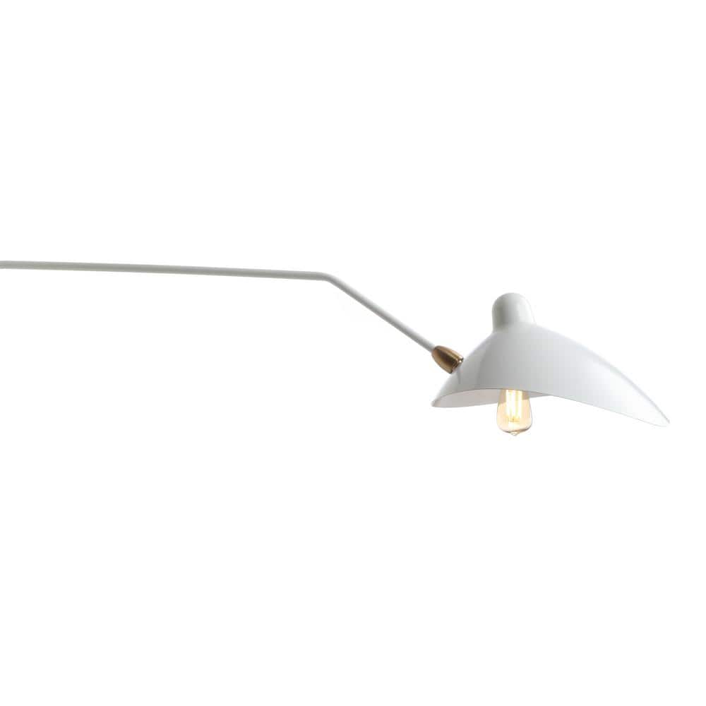 Mid-Century 35" White and Brass Gold Iron Swing Arm Wall Sconce
