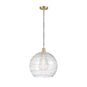 Athens Deco Swirl 1-Light Satin Gold Globe Pendant Light with Clear Deco Swirl Glass Shade